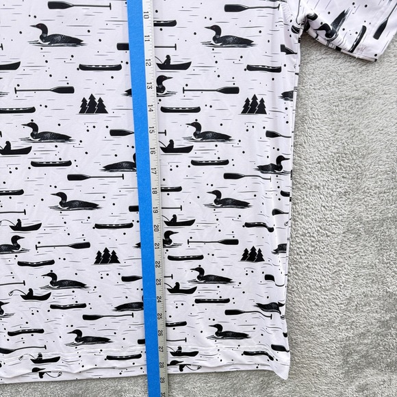 Waggle Polo Shirt Mens Large White Loon Lake Fish Boat Golf Performance Stretch - Picture 6 of 6